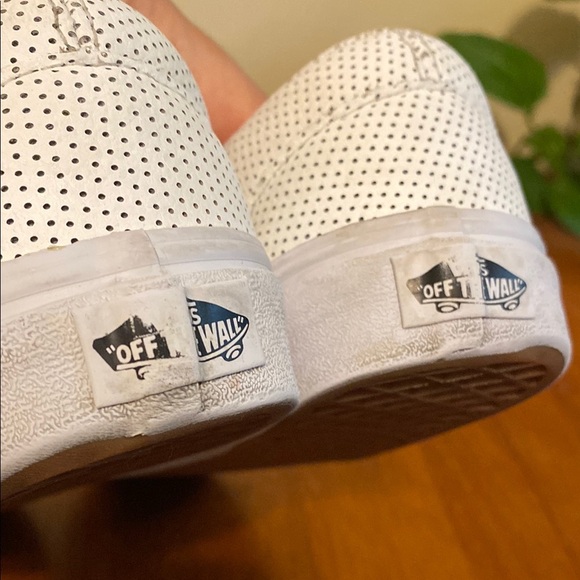 Vans Unisex Leather Like White Perforated Slip On Shoes Sneakers Skater - Picture 7 of 13